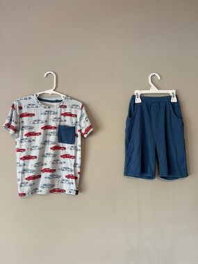 Kids Car Print Bamboo Tee & Navy Shorts Set